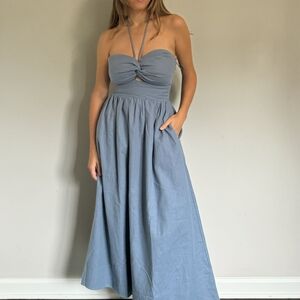 Elegant Blue Halter Maxi Dress